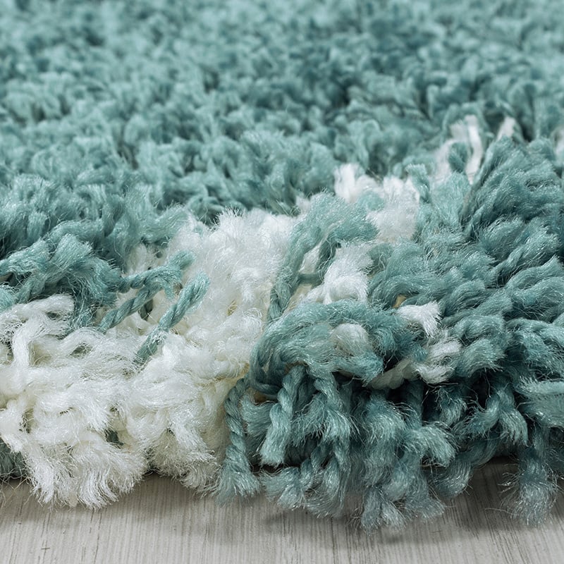 Round berber floor rug - Agadir Lines Blue/Cream