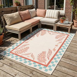 Outdoor Rug - Oasis Leaves Blue/Red