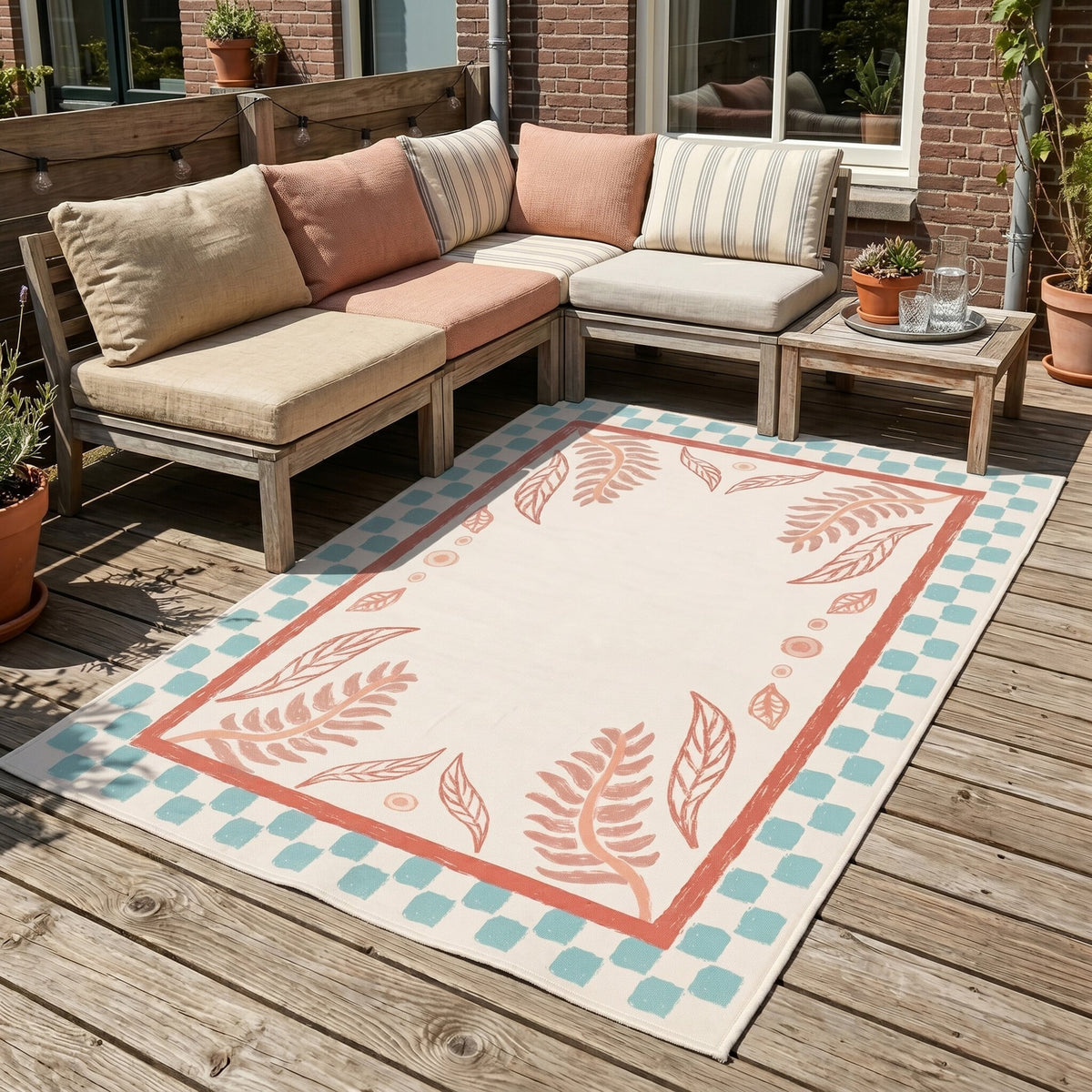 Outdoor Rug - Oasis Leaves Blue/Red