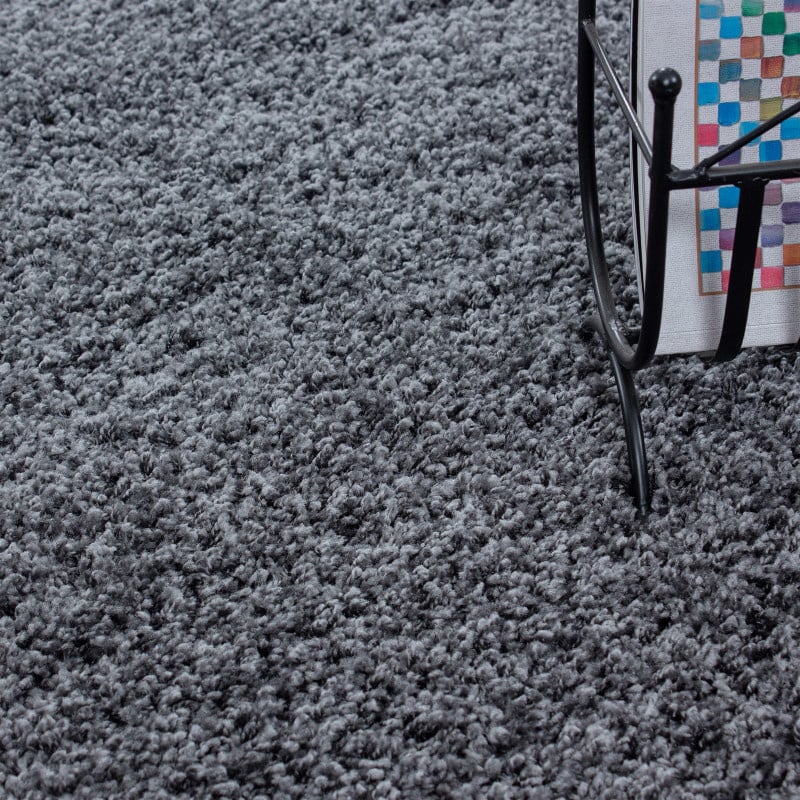 Round High Pile floor rug - Life Grey