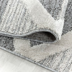 Round Scandinavian floor rug - Pitea Lines Grey/Cream