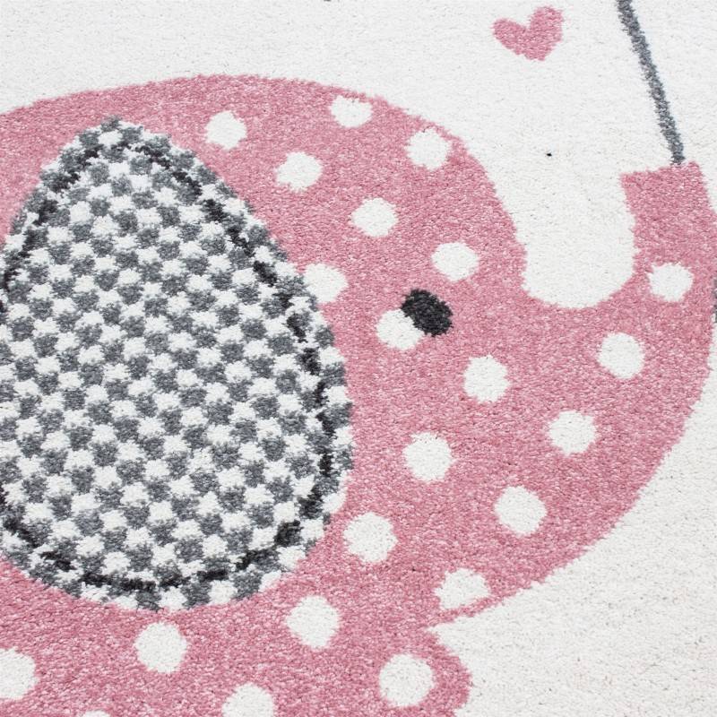 Round Children's Floor Rug - Anna Elephant Umbrella Pink