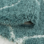 Round berber floor rug - Agadir Lines Blue/Cream