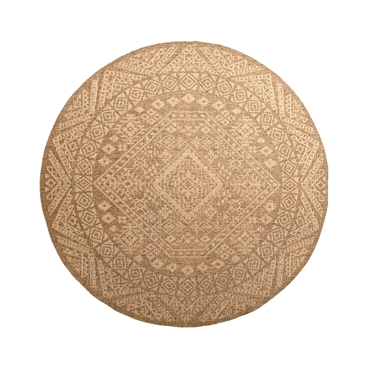 Round Jute Outdoor Rug - Mavi Medallion Brown/Cream