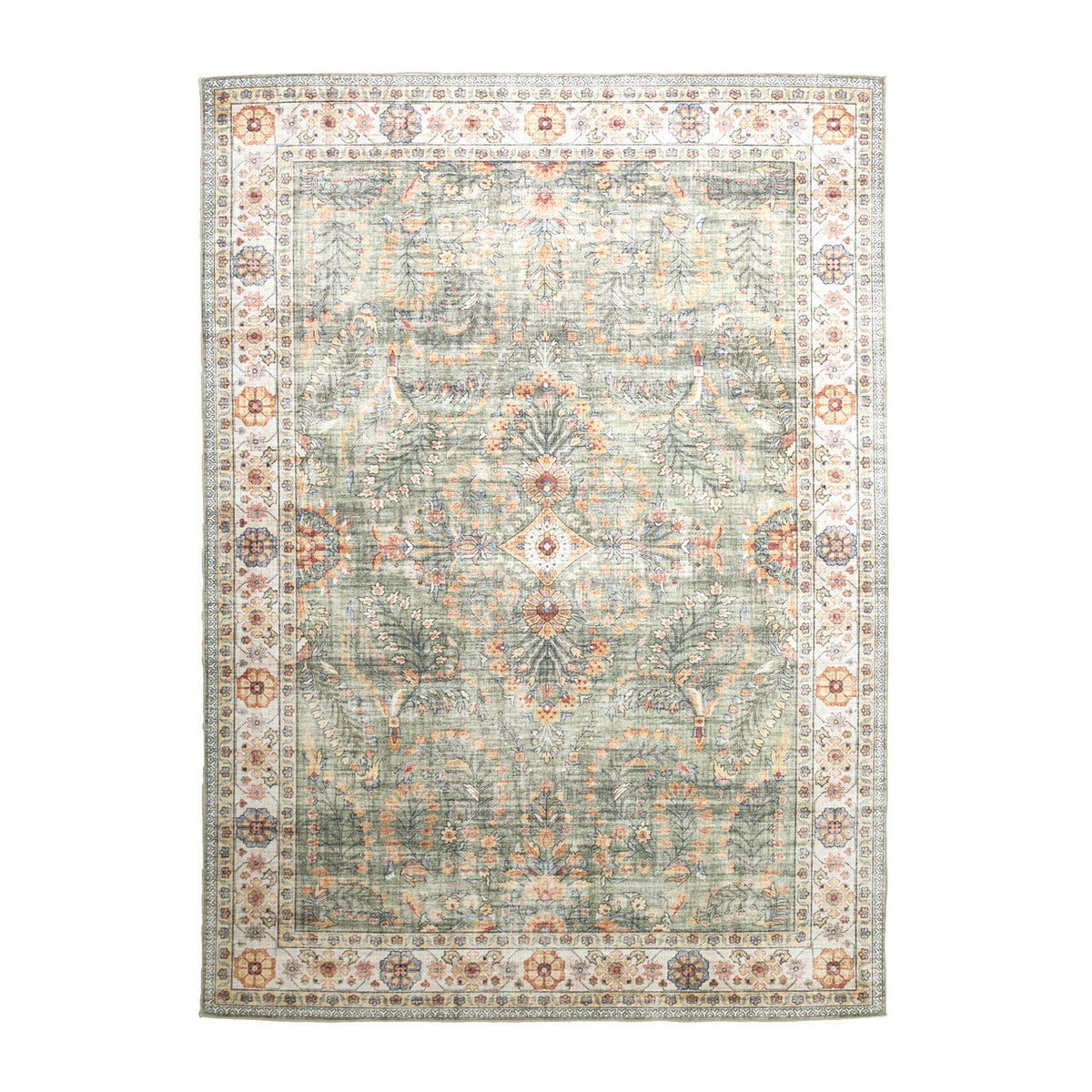 Vintage Outdoor Rug - Santo Flora Olive Green