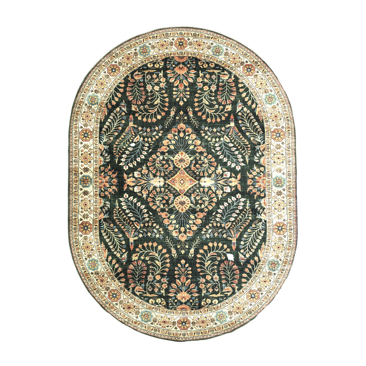 Oval Vintage Outdoor Rug - Santo Flora Dark Green