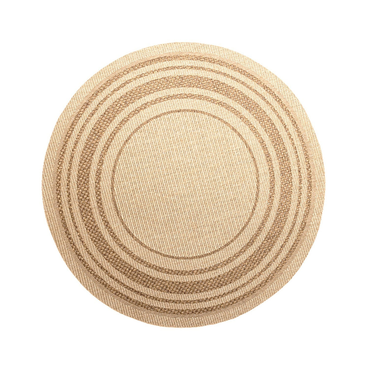 Round Jute Outdoor Rug - Mavi Border Cream/Brown