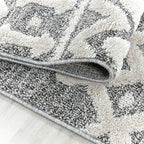 Round Scandinavian Floor Rug - Pitea Knot Grey/Cream