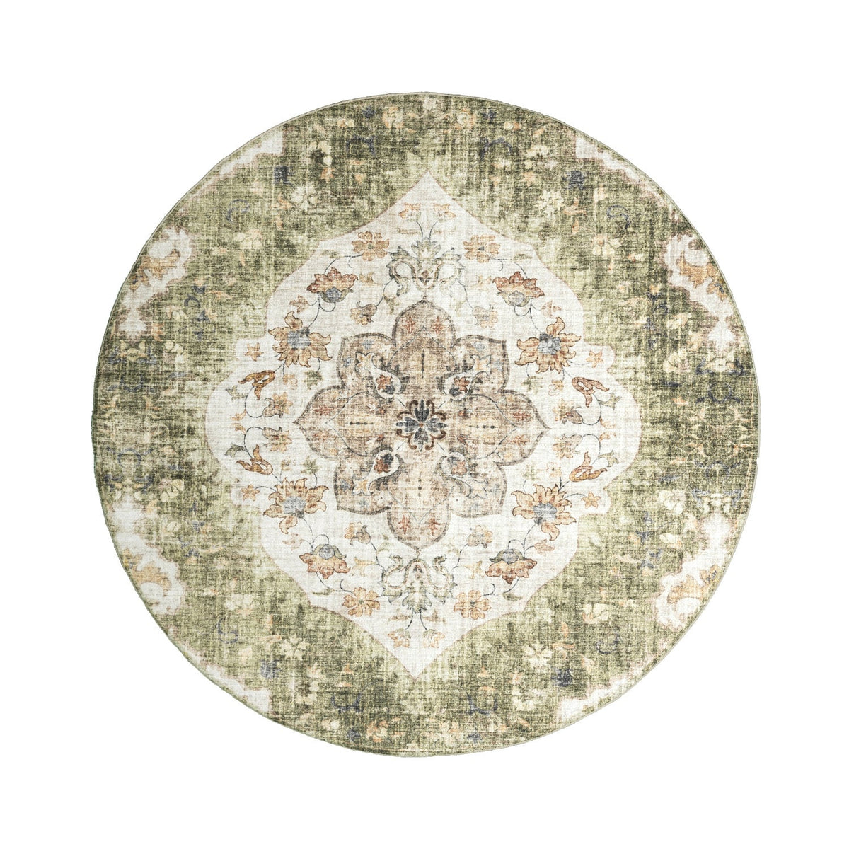 Round Vintage Outdoor Rug - Santo Mandala Green
