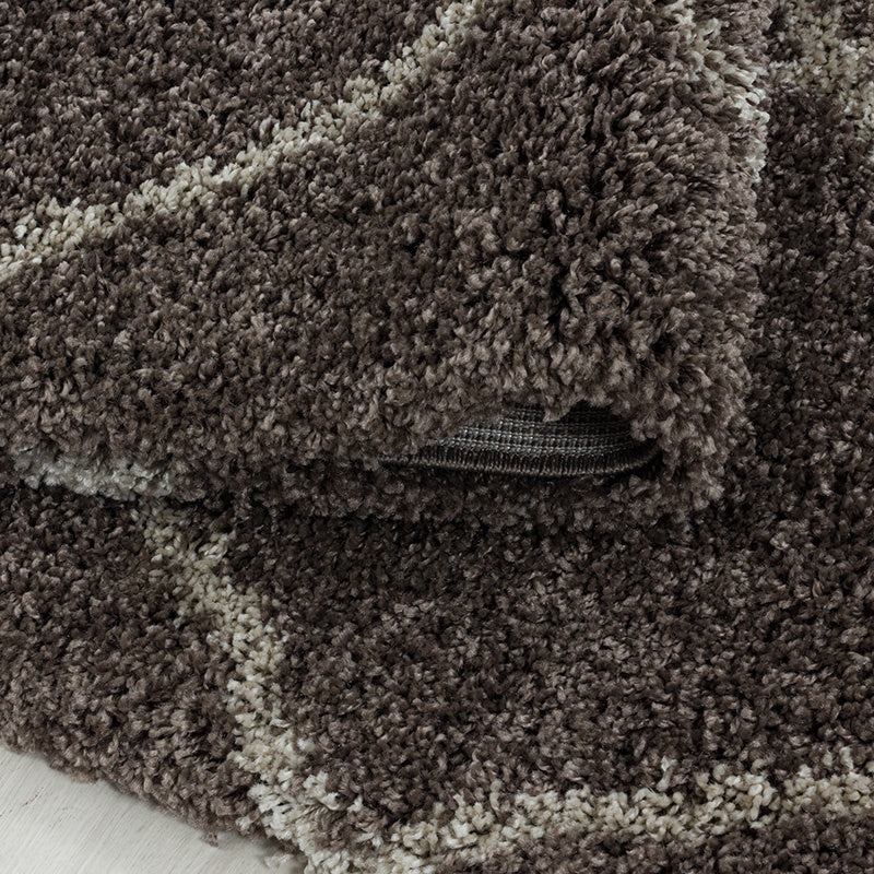 Round berber floor rug - Agadir Lines Taupe/Cream
