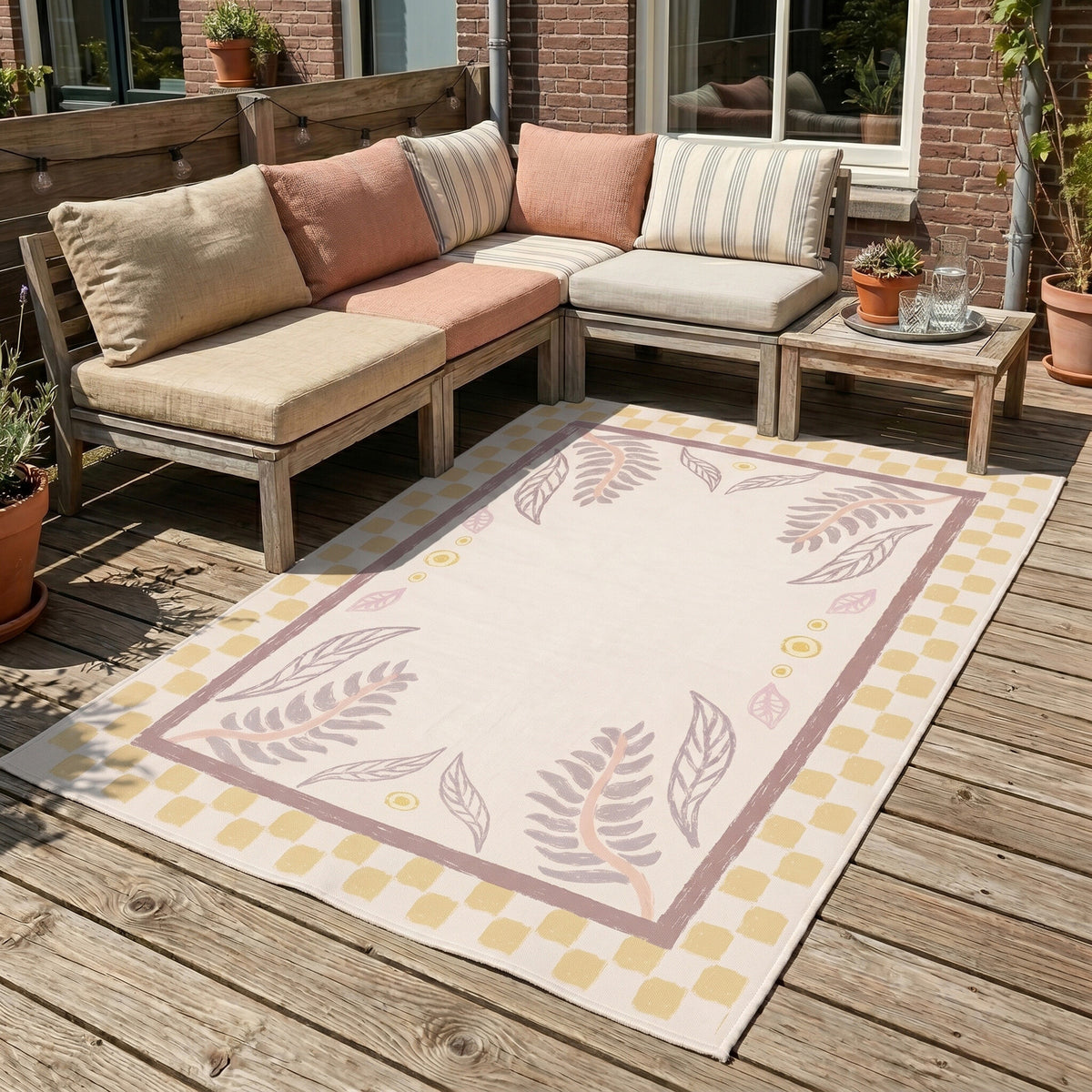 Outdoor Rug - Oasis Leaves Yellow/Lilac