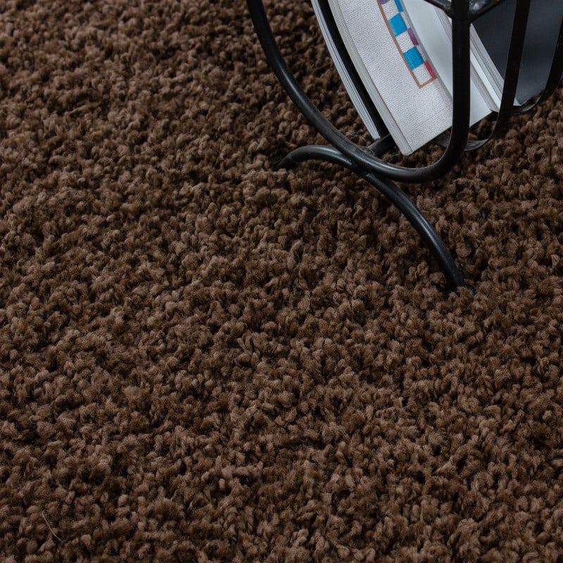 Round High-pile Floor Rug - Life Brown