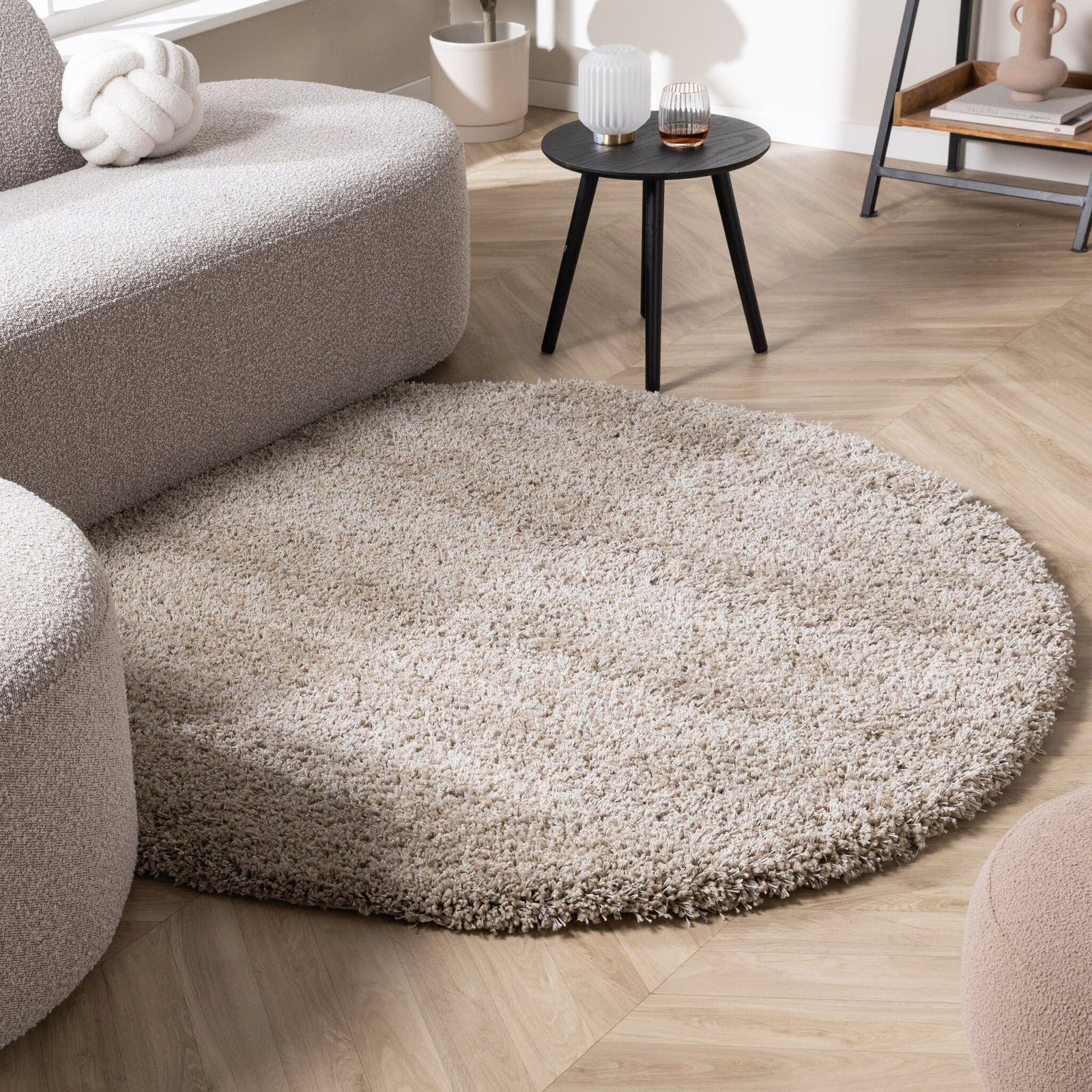 Round shaggy rug - Yves Taupe