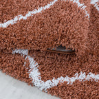 Round berber floor rug - Agadir Lines Terra/Cream