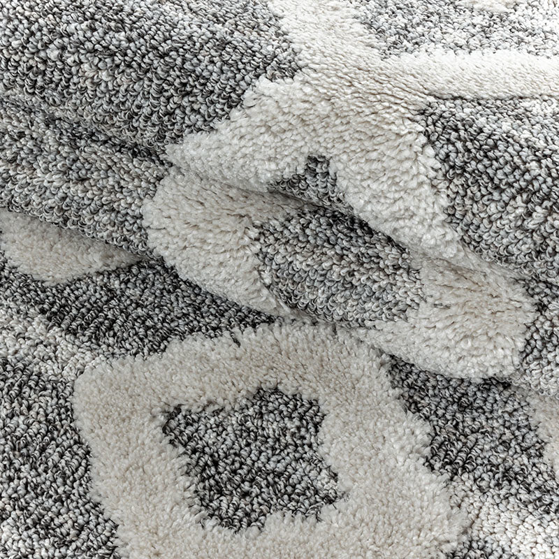 Round Scandinavian floor rug - Pitea Retro Grey/Cream