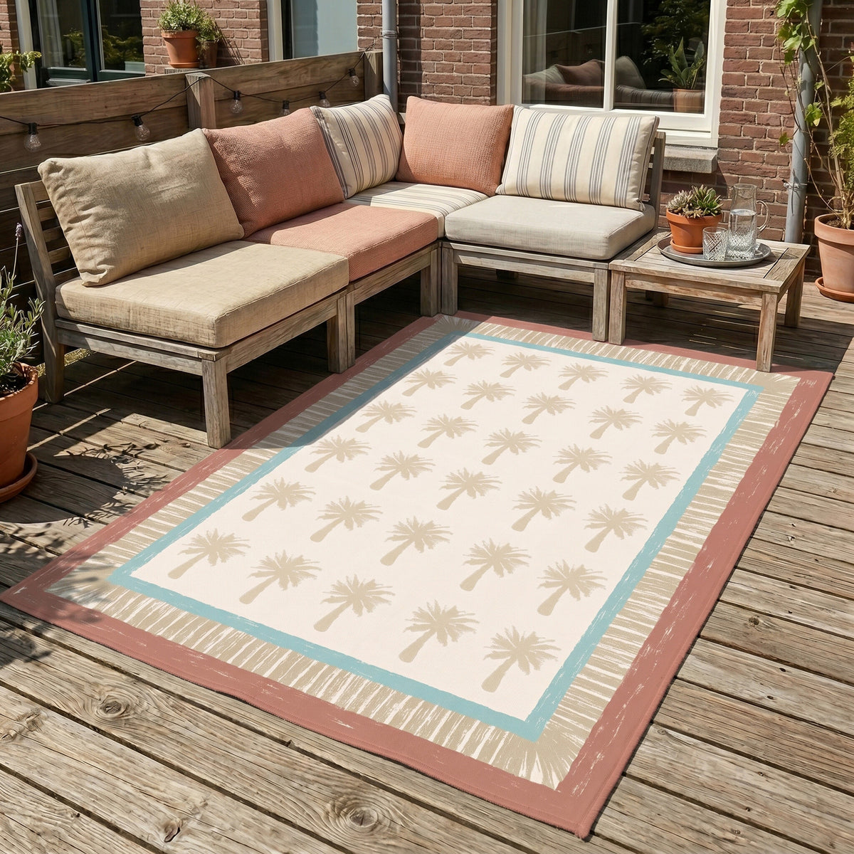 Outdoor Rug - Oasis Palm Blue/Red