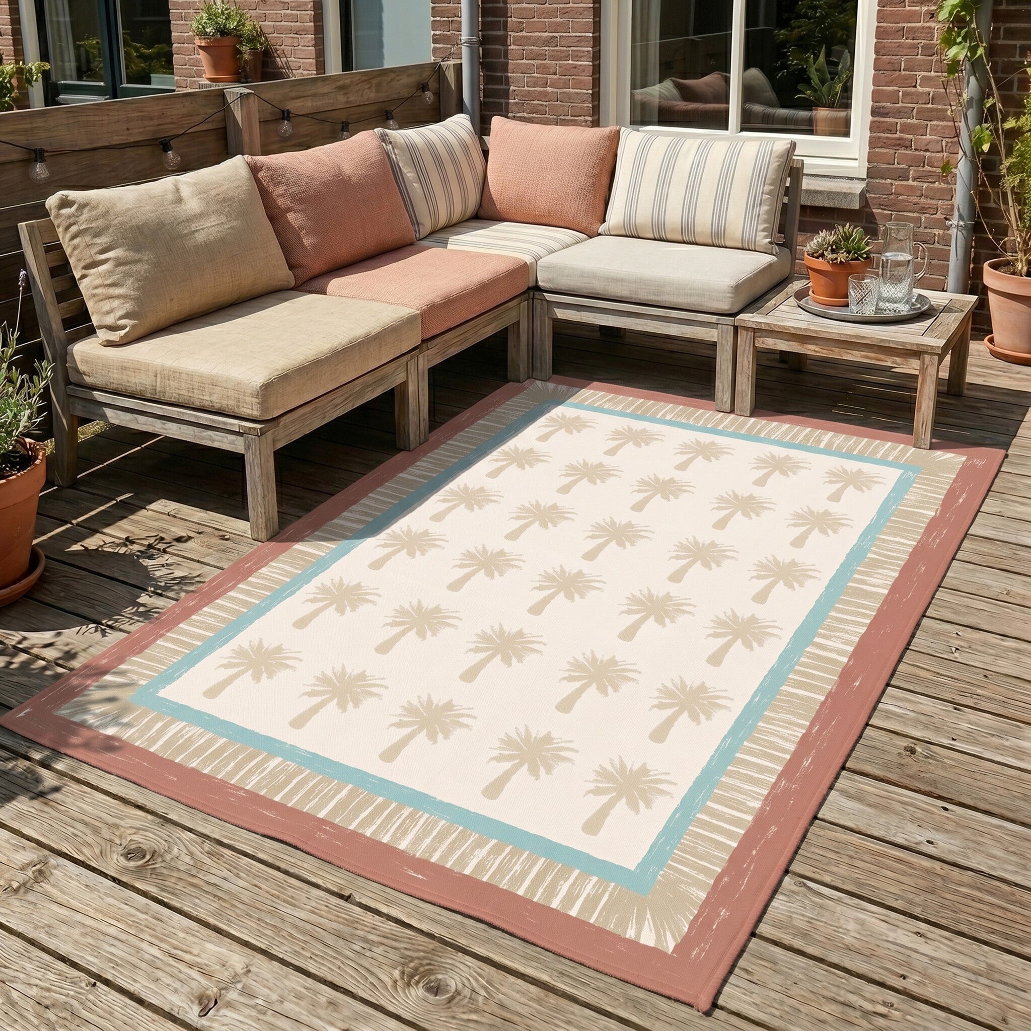 Outdoor Rug - Oasis Palm Blue/Red