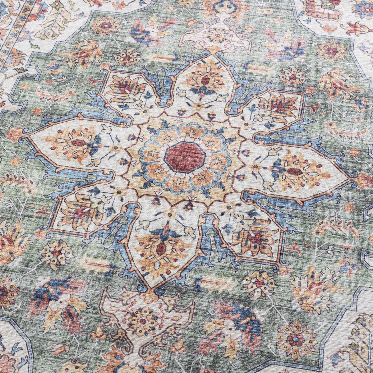 Washable Runner - Domingo Mandala Olive Green