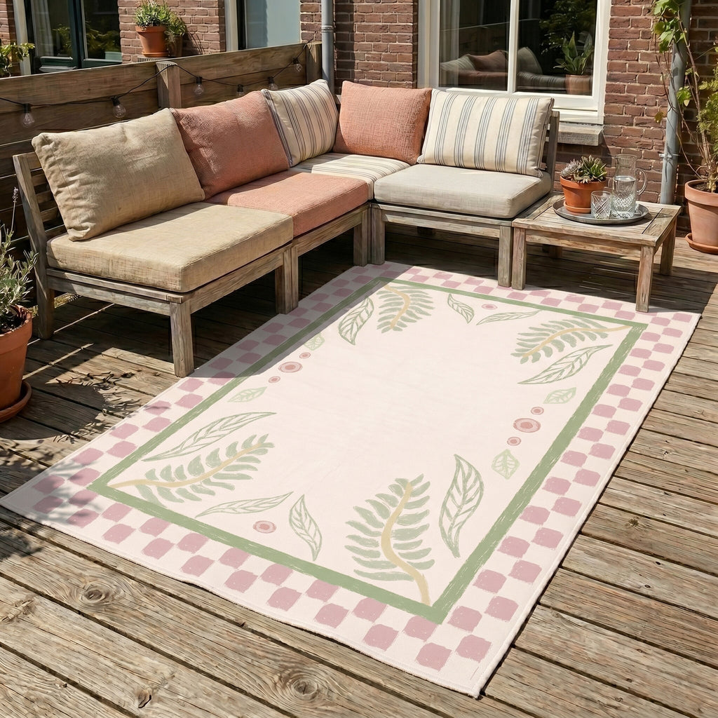 Outdoor Rug - Oasis Leaves Pink/Green