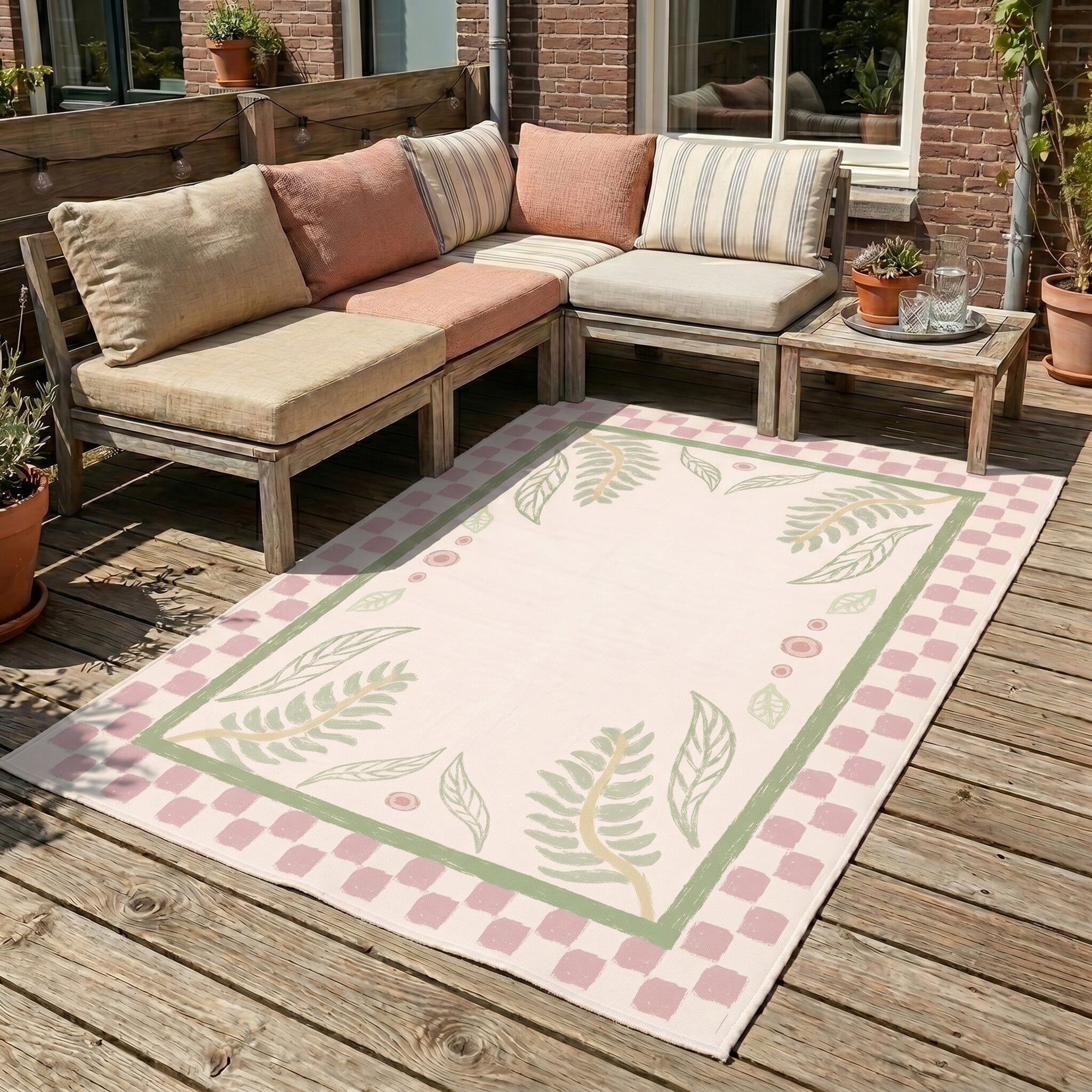 Outdoor Rug - Oasis Leaves Pink/Green