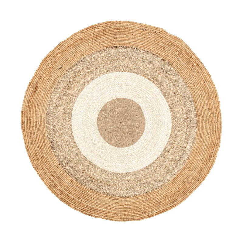 Jute Teppich Rund - Mirai Border Weiss Natur