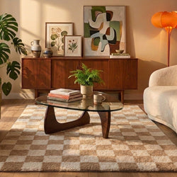 Retro Teppich - Gambit Beige Weiß