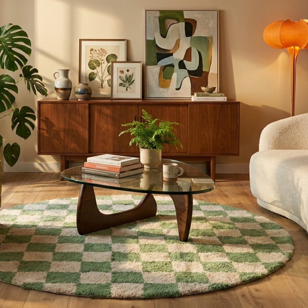Round Retro Rug - Gambit Green/White