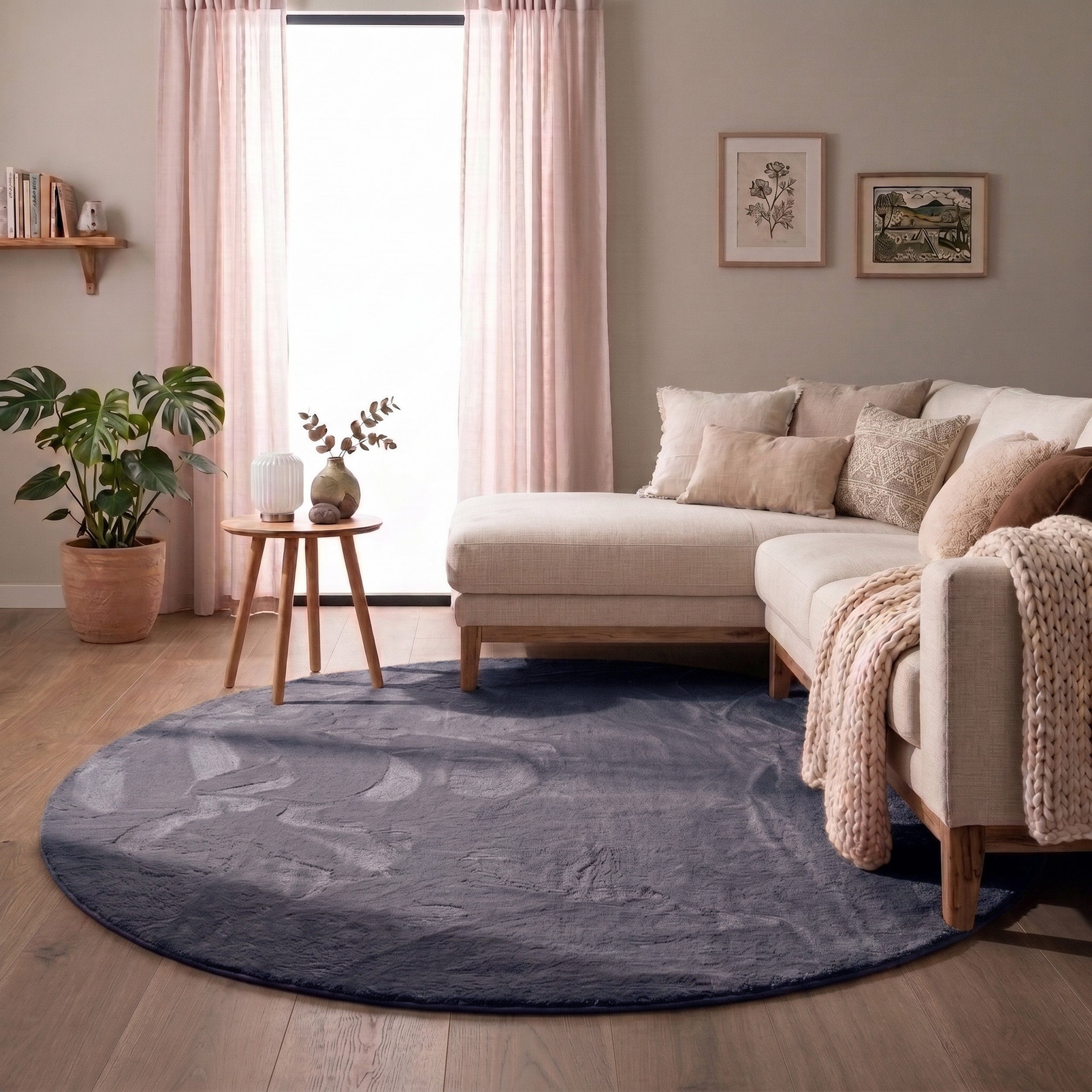 Flauschiger Teppich Rund - Cozy Anthrazit