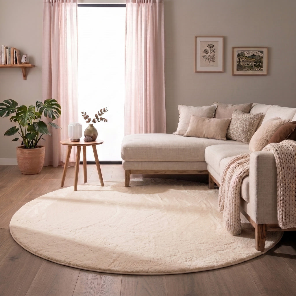 Flauschiger Teppich Rund - Cozy Creme