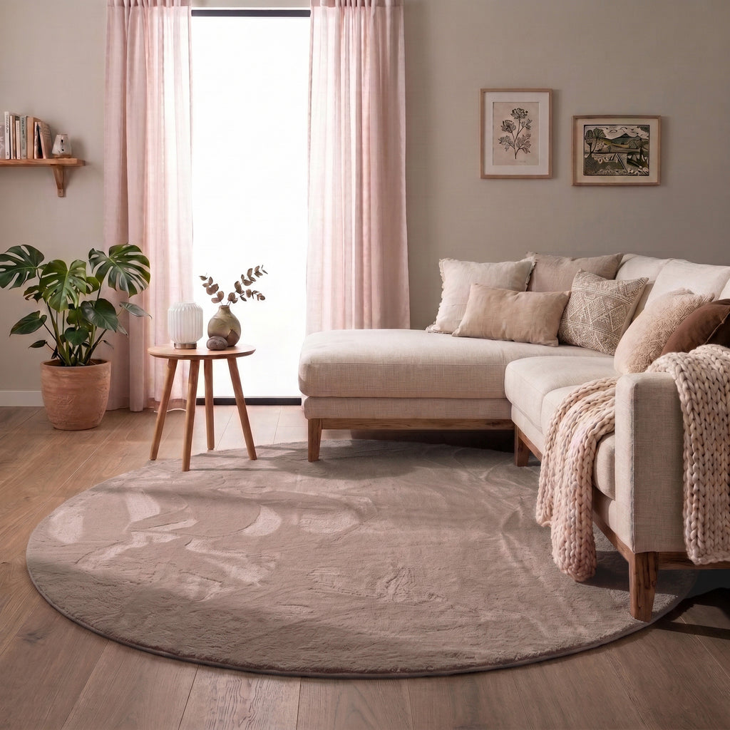 Flauschiger Teppich Rund - Cozy Taupe