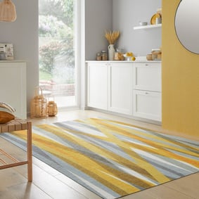 Waschbarer Teppich - Fabio Stripe Grau Gelb