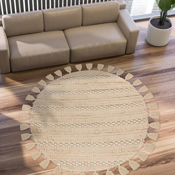 Boho Teppich Rund - Basai Fransen 325 Beige