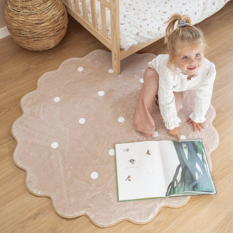 Teppich Kinderzimmer Rund - Cloudy Dots Beige