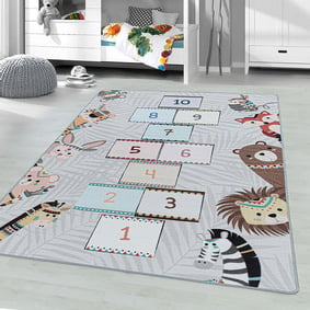 Spielteppich - Pleun Animals Hopscotch Grau