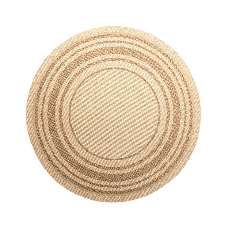 Jute Gartenteppich Rund - Mavi Border Creme Braun - product