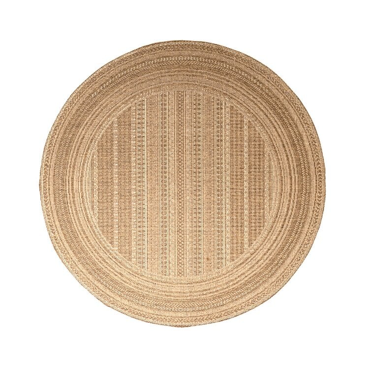 Jute Gartenteppich Rund - Mavi Stripes Creme Braun - product