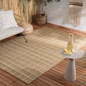 In- & Outdoor Jute Teppich - Daisy Blocks Weiß