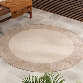 In- & Outdoor Teppich Rund - Sierra Border Creme Beige