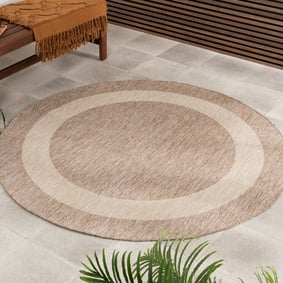 In- & Outdoor Teppich Rund - Sierra Border Beige Creme