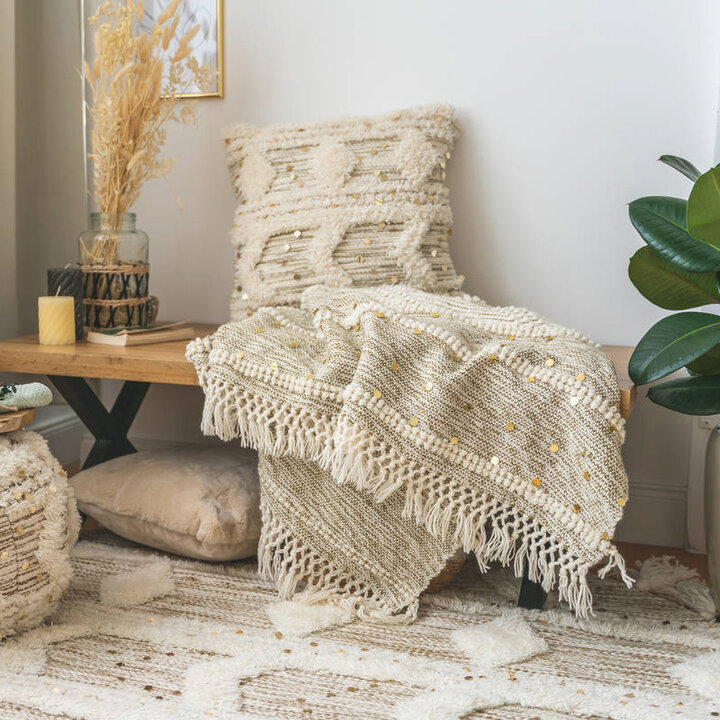 Boho Decke - Basai 425 Creme Grün