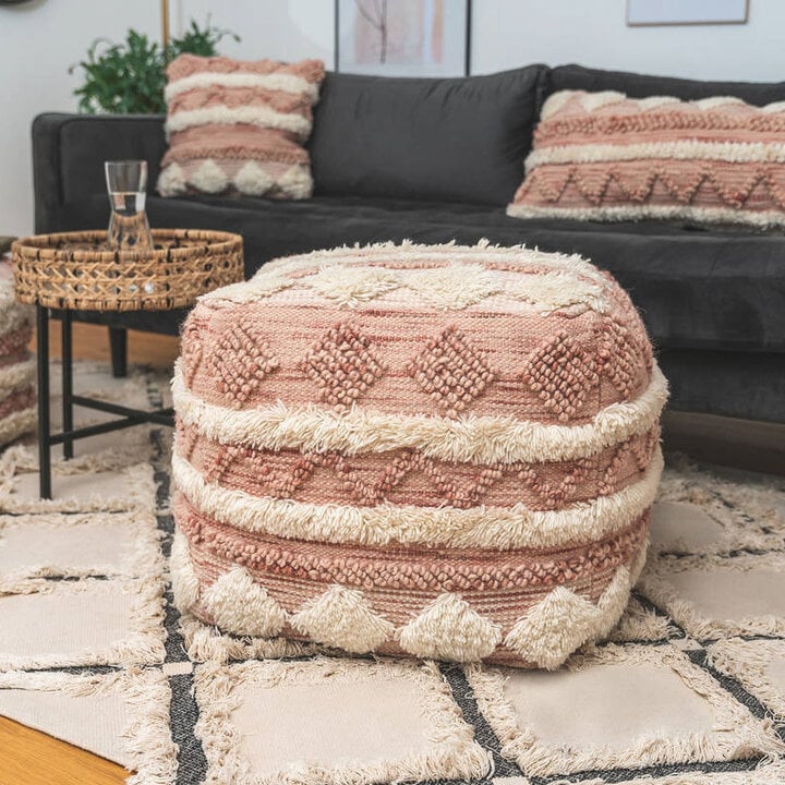 Boho Hocker Würfel - Basai 225 Rosa Creme