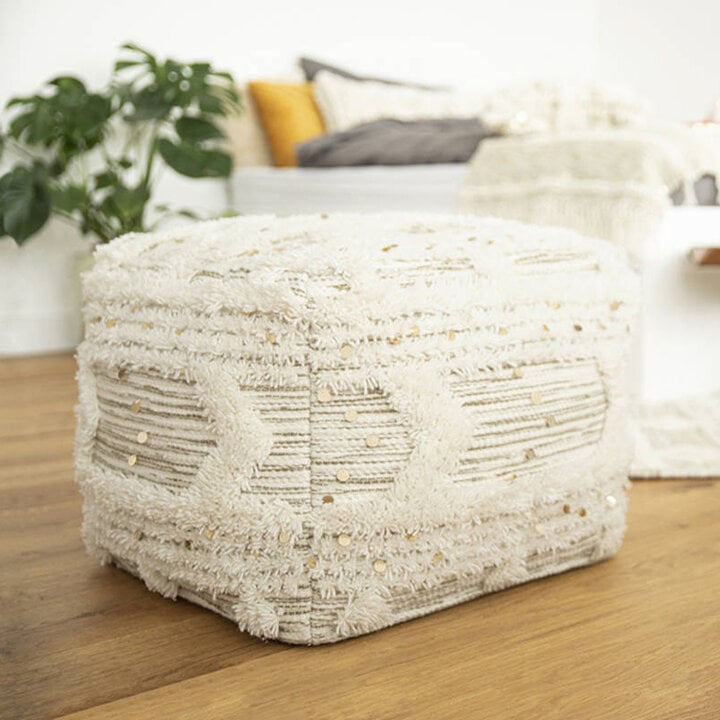 Boho Hocker Würfel - Basai 425 Creme Grün