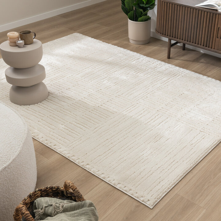 Teppich Wohnzimmer - Yune Lines Creme