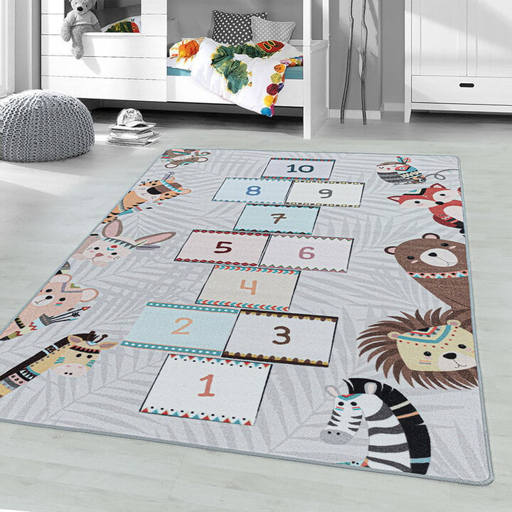 Spielteppich - Pleun Animals Hopscotch Grau