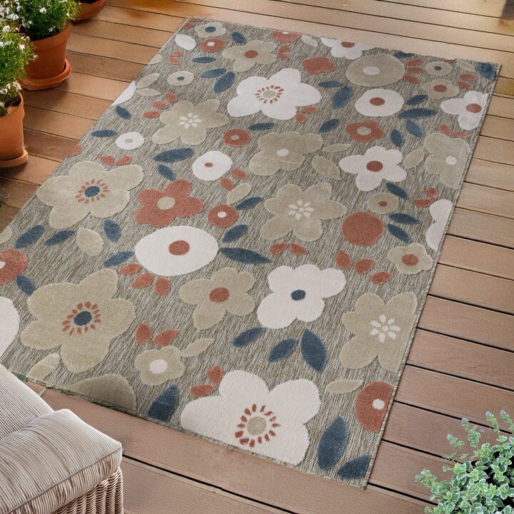 In - & Outdoorteppich - Bloom Floral Taupe