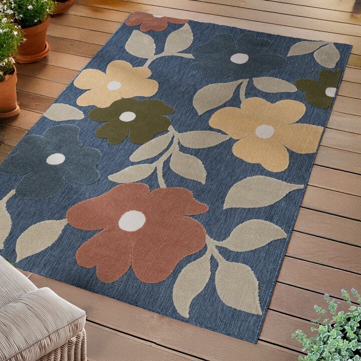 In - & Outdoorteppich - Bloom Flowers Blau