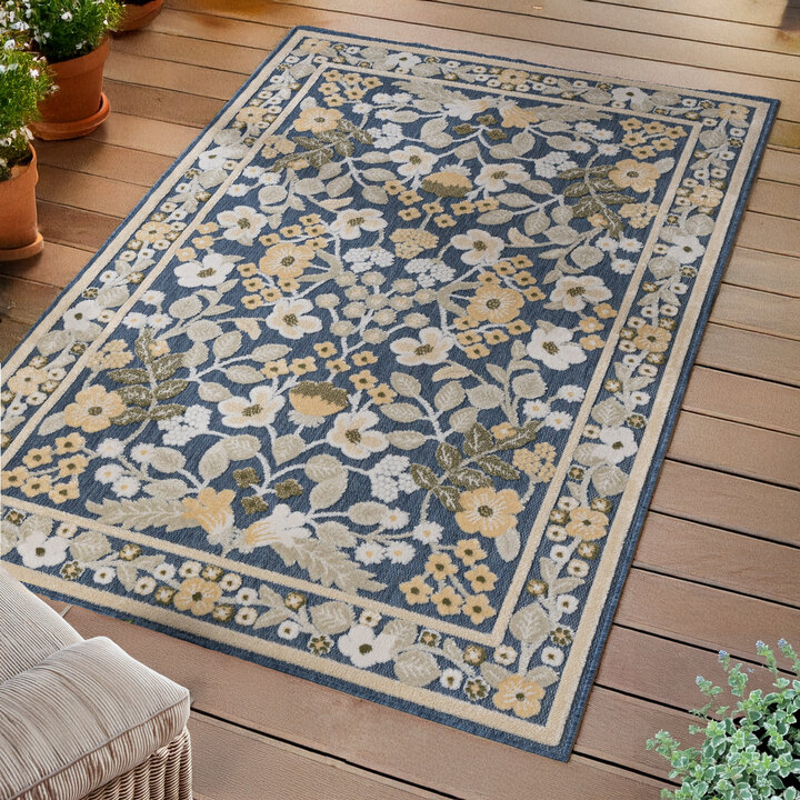 In - & Outdoorteppich - Bloom Oriental Blau