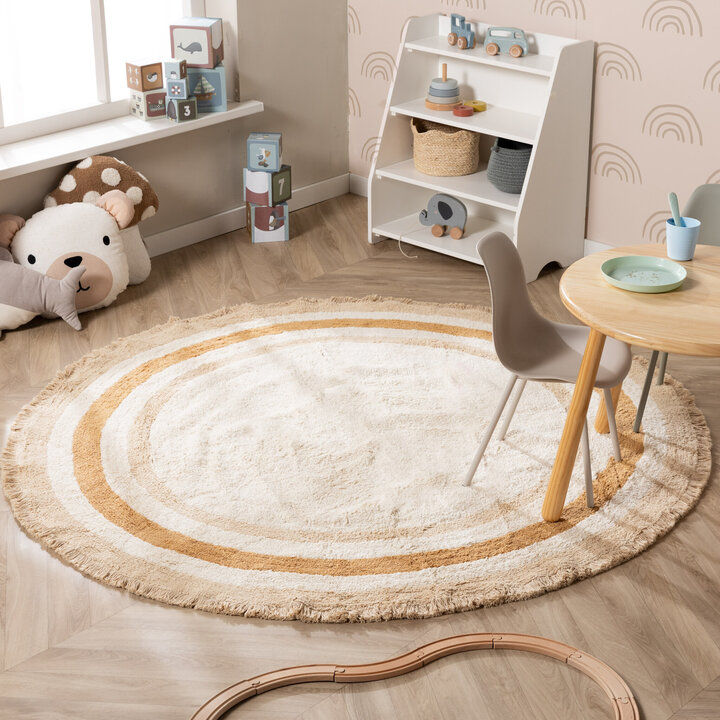 Waschbarer Kinderteppich Rund - Milo Beige